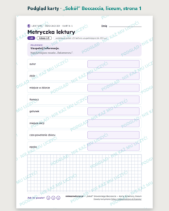 „Sokół” Boccaccia — karty do lektury, liceum, 10 kart PDF — podgląd karty, strona 1