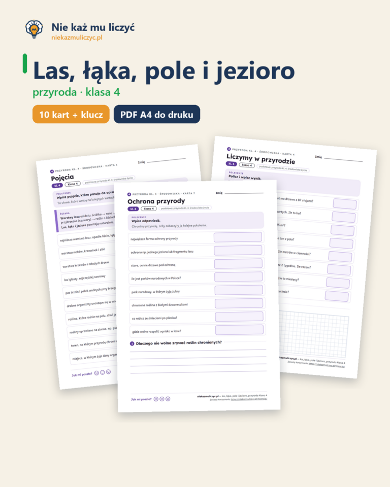 Okładka: Las, łąka, pole i jezioro, przyroda klasa 4