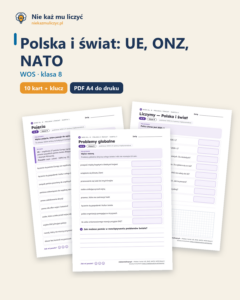 Polska i świat: UE, ONZ i NATO, WOS klasa 8 — 10 kart PDF z kluczem — okładka