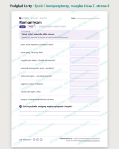 Epoki i kompozytorzy, muzyka klasa 7 — 10 kart pracy PDF z kluczem — podgląd karty, strona 6