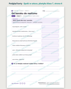 Epoki w sztuce, plastyka klasa 7 — 10 kart pracy PDF z kluczem — podgląd karty, strona 6
