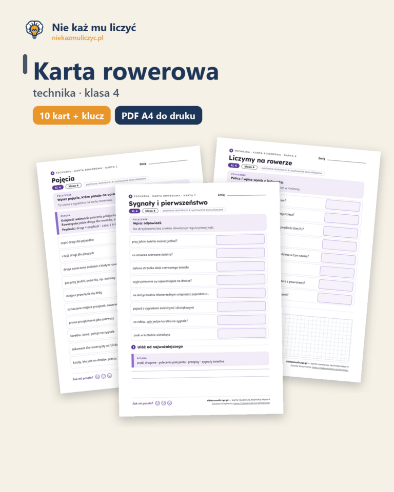 Karta rowerowa, technika klasa 4 — 10 kart pracy PDF z kluczem — okładka