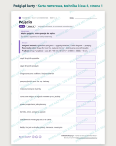 Karta rowerowa, technika klasa 4 — 10 kart pracy PDF z kluczem — podgląd karty, strona 1