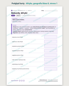 Afryka, geografia klasa 8 — 10 kart pracy PDF z kluczem — podgląd karty, strona 1