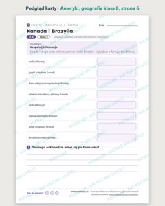 Ameryka Północna i Południowa, kl. 8 — 10 kart pracy PDF z kluczem — podgląd karty, strona 6