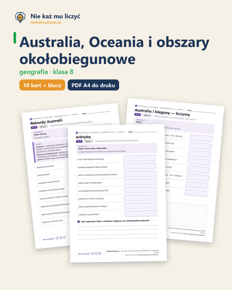 Australia, Oceania i obszary polarne, kl. 8 — 10 kart PDF z kluczem — okładka