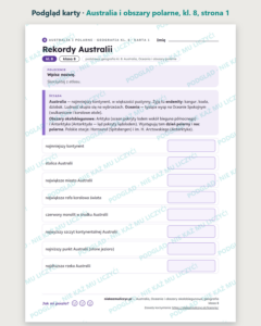 Australia, Oceania i obszary polarne, kl. 8 — 10 kart PDF z kluczem — podgląd karty, strona 1