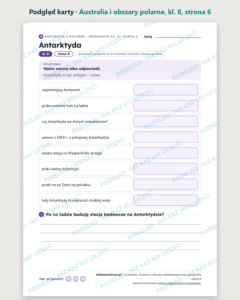 Australia, Oceania i obszary polarne, kl. 8 — 10 kart PDF z kluczem — podgląd karty, strona 6
