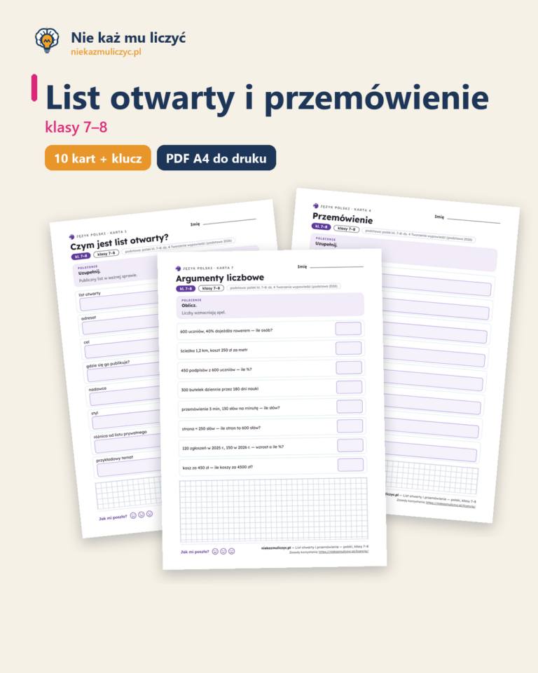 List otwarty i przemówienie — polski, klasy 7–8, 10 kart PDF — okładka