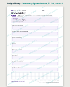 List otwarty i przemówienie — polski, klasy 7–8, 10 kart PDF — podgląd karty, strona 6