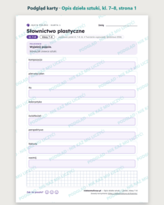 Opis dzieła sztuki — polski, klasy 7–8, 10 kart PDF — podgląd karty, strona 1