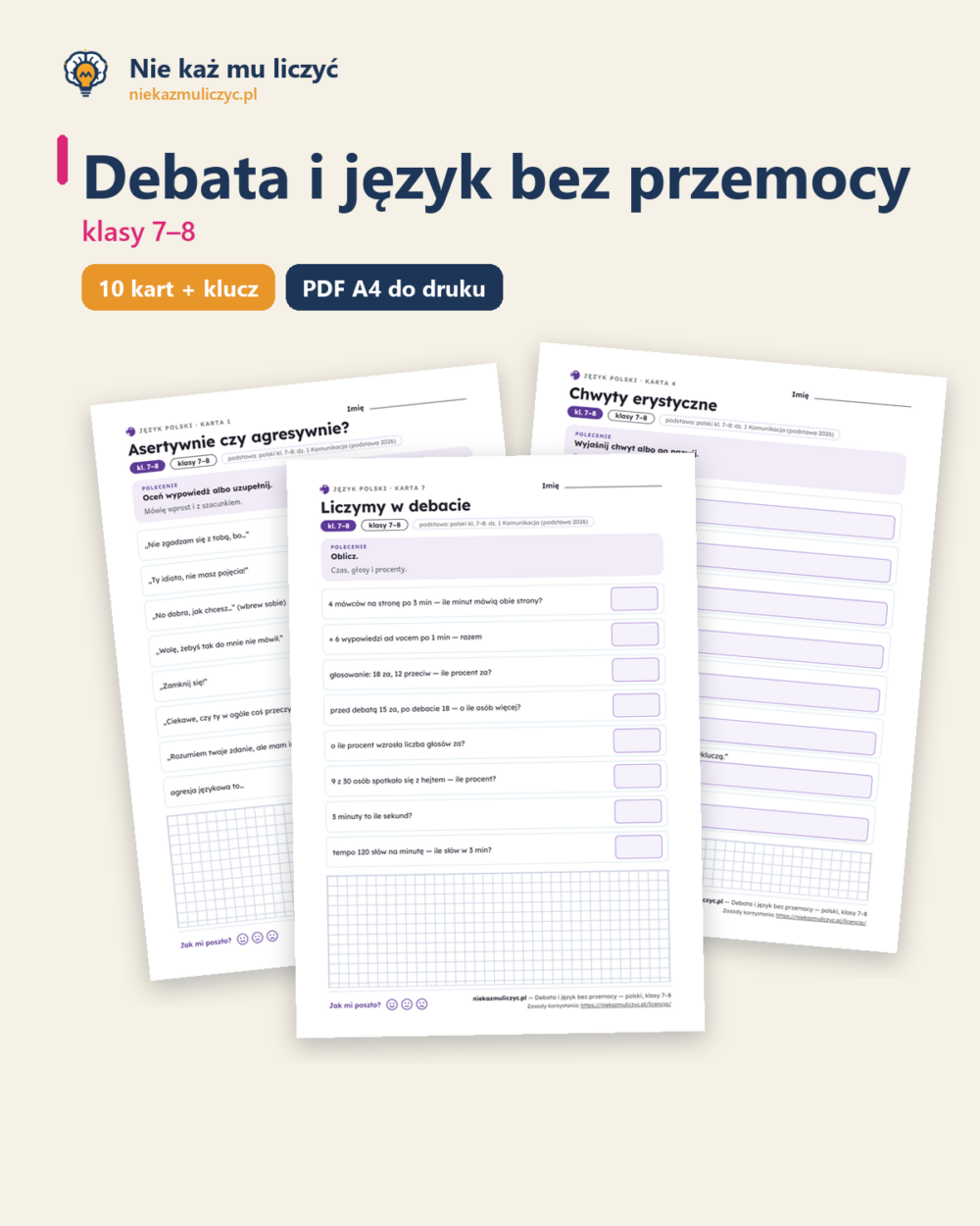 Debata i język bez przemocy — polski, klasy 7–8, 10 kart PDF — okładka