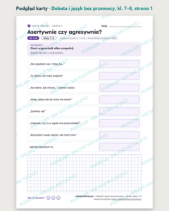 Debata i język bez przemocy — polski, klasy 7–8, 10 kart PDF — podgląd karty, strona 1