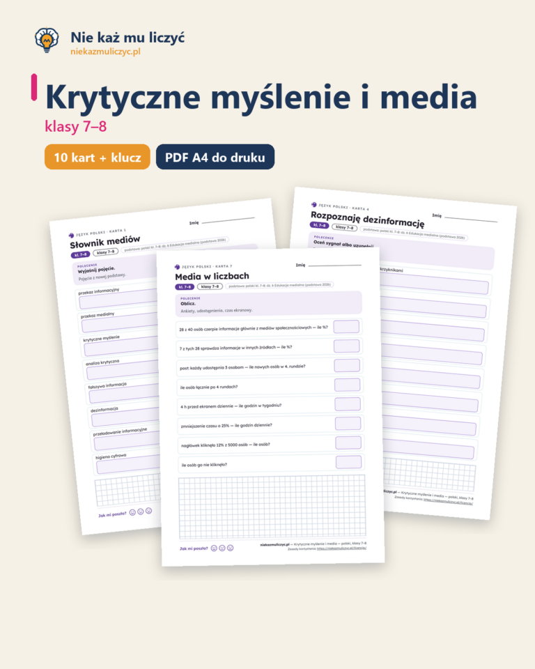 Krytyczne myślenie i media — polski, klasy 7–8, 10 kart PDF — okładka