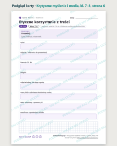 Krytyczne myślenie i media — polski, klasy 7–8, 10 kart PDF — podgląd karty, strona 6