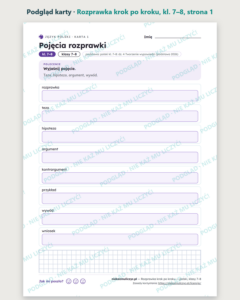 Rozprawka krok po kroku — polski, klasy 7–8, 10 kart PDF — podgląd karty, strona 1