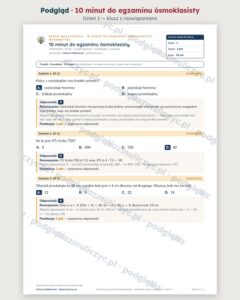 10 minut do egzaminu ósmoklasisty — matematyka: 30 dni, PDF z kluczem — podgląd klucza dnia 1