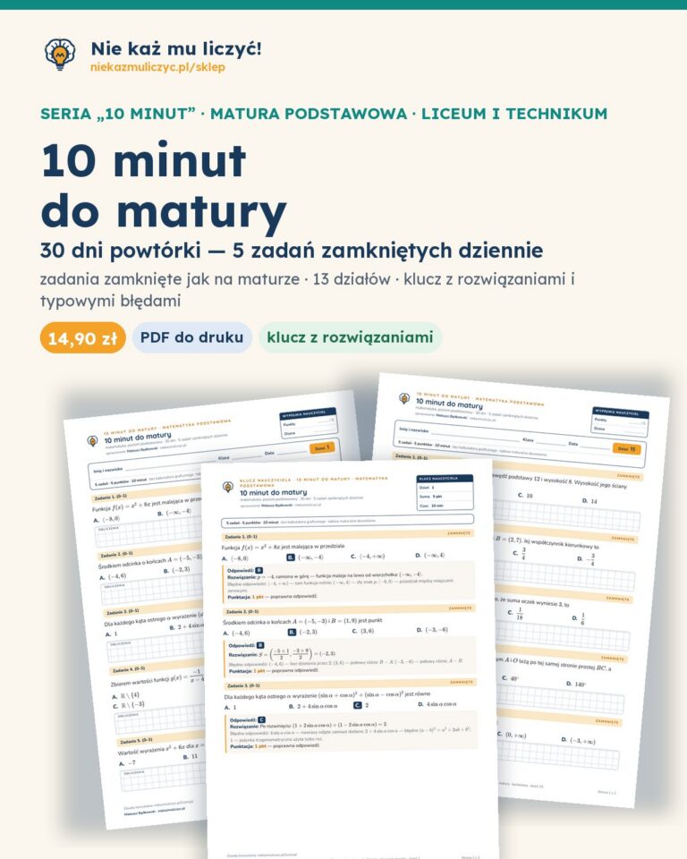 10 minut do matury — matematyka podstawowa: 30 dni, PDF z kluczem — okładka