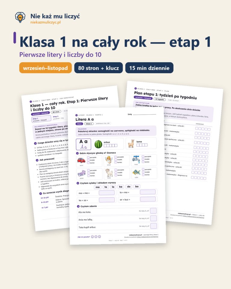 Klasa 1, cały rok, etap 1 (wrzesień–listopad) — zeszyt PDF z kluczem — okładka
