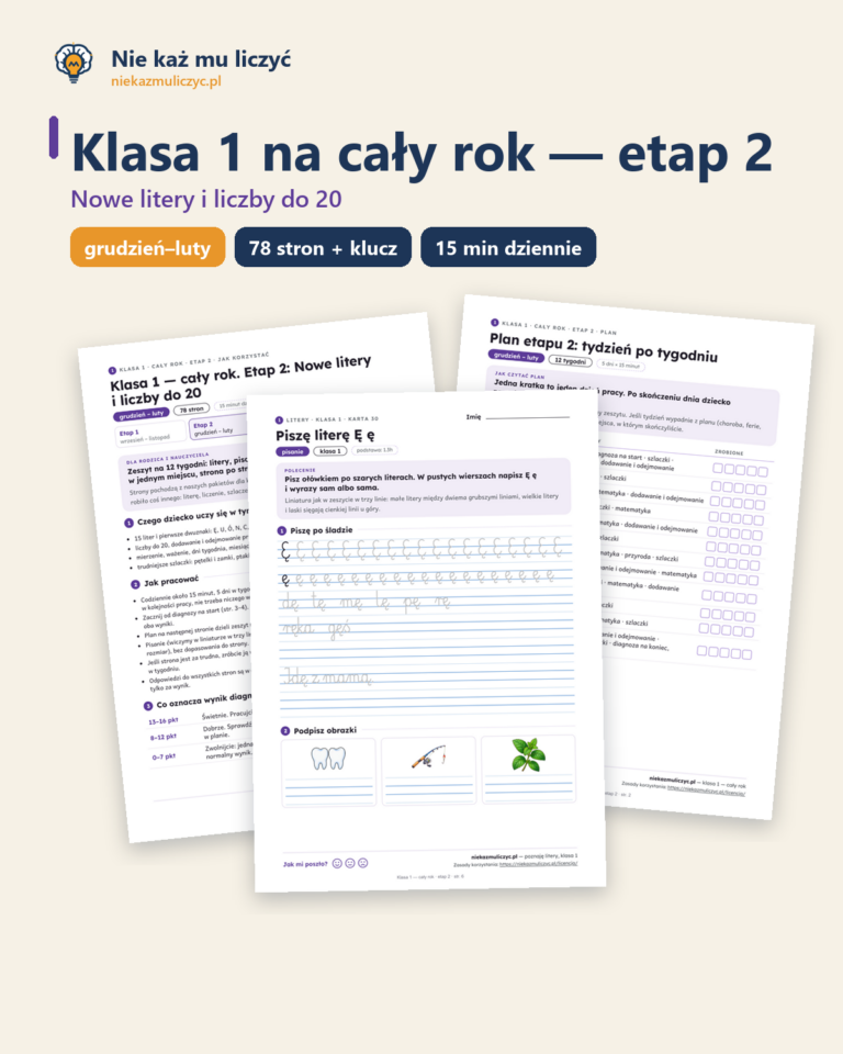 Klasa 1, cały rok, etap 2 (grudzień–luty) — zeszyt PDF z kluczem — okładka