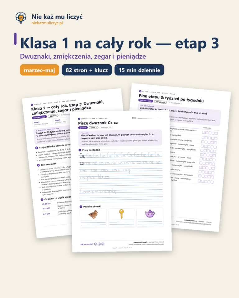 Klasa 1, cały rok, etap 3 (marzec–maj) — zeszyt PDF z kluczem — okładka
