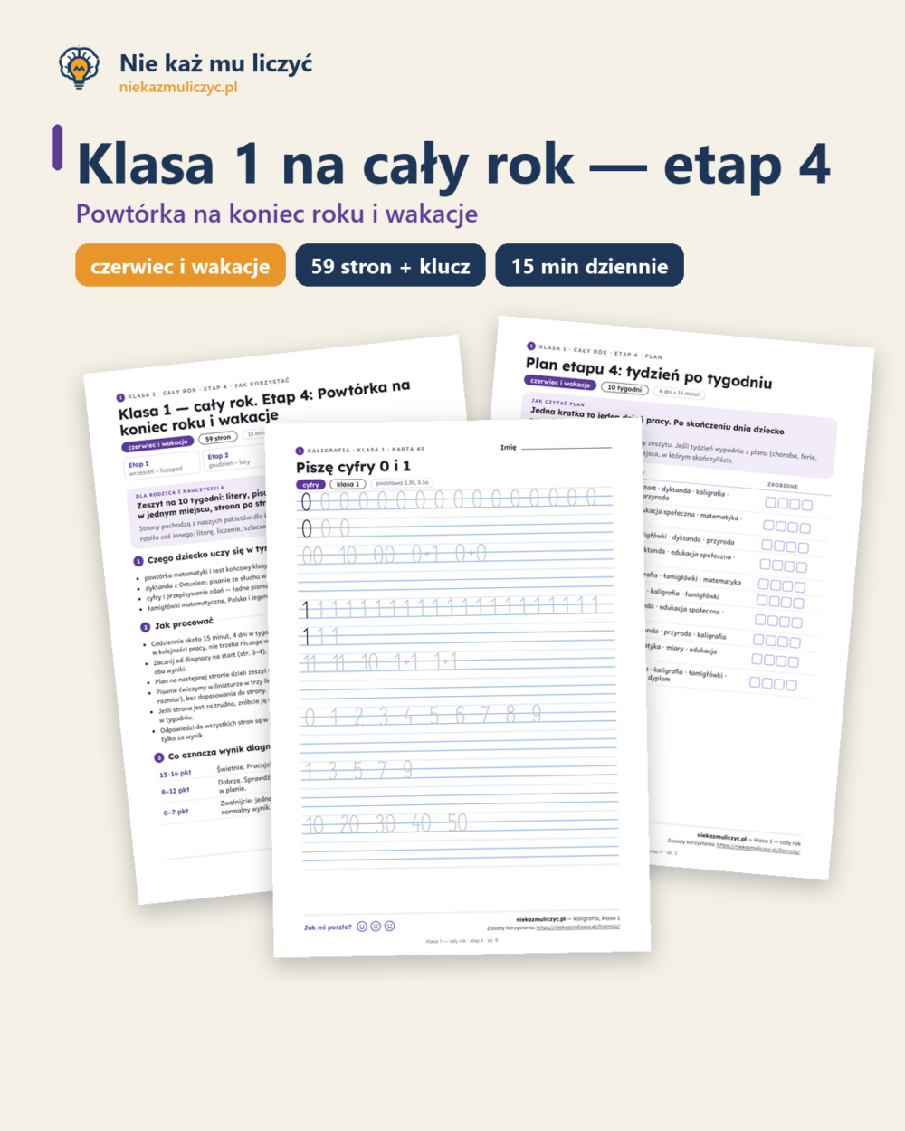 Klasa 1, cały rok, etap 4 (czerwiec i wakacje) — zeszyt PDF z kluczem — okładka