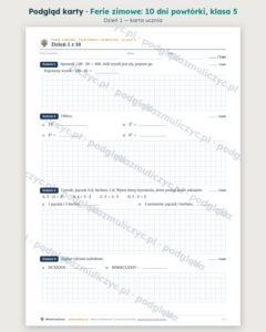 Ferie zimowe: 10 dni powtórki z matematyki, klasa 5 — PDF z kluczem — podgląd karty, dzień 1