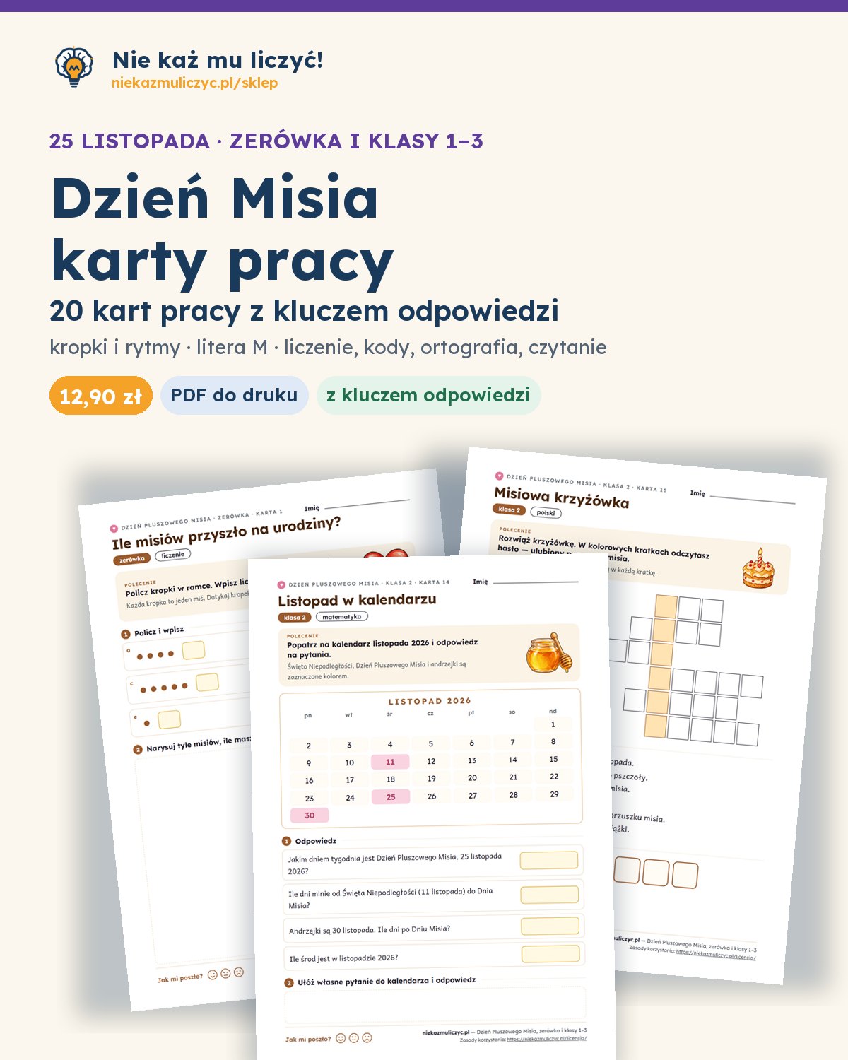 Okładka: Dzień Pluszowego Misia — karty pracy