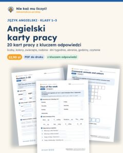 Angielski dla klas 1–3 — 20 kart pracy PDF z kluczem — okładka