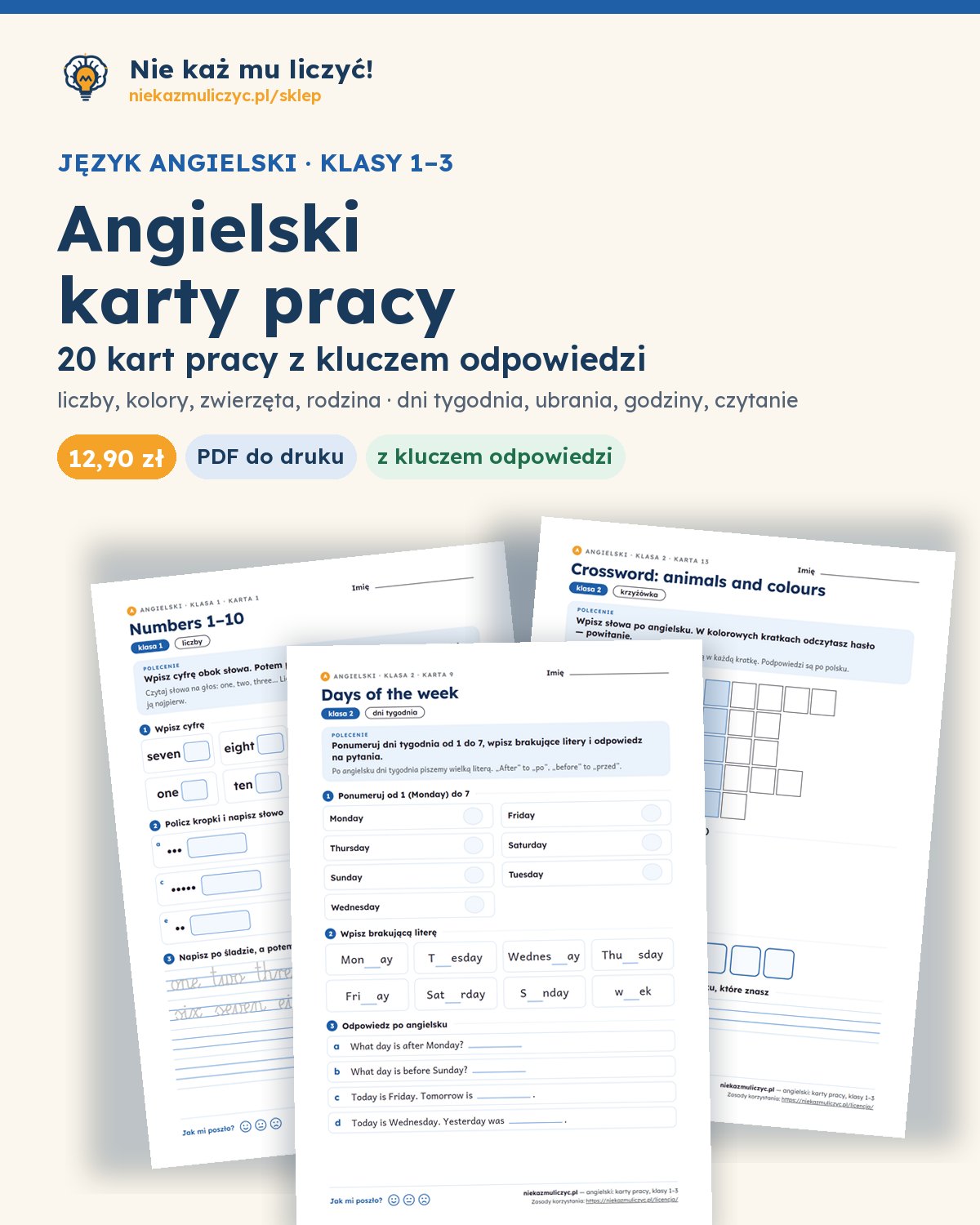 Okładka: Angielski — karty pracy, klasy 1–3