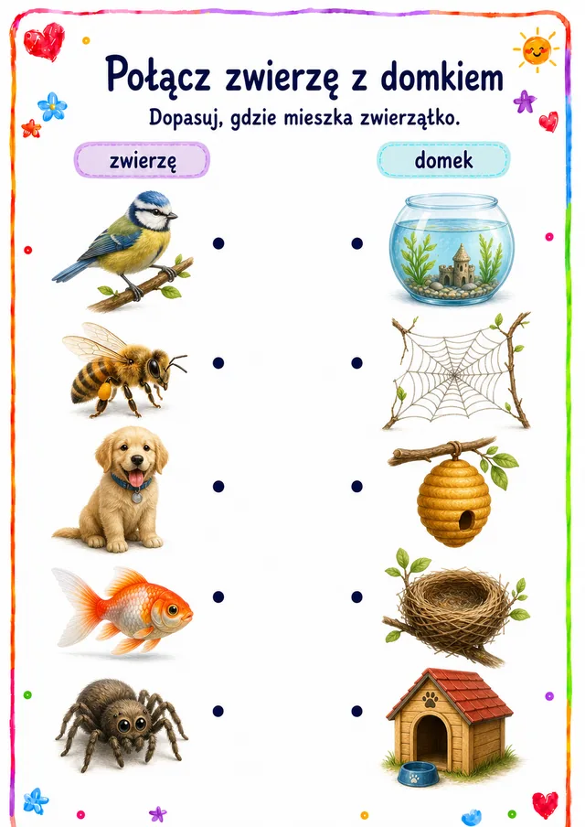 Połącz pary — zestaw 4 (6 kart) – karta pracy do druku dla dzieci (3–6 lat)