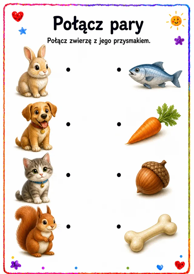 Połącz pary — zestaw 5 (6 kart) – karta pracy do druku dla dzieci (3–6 lat)