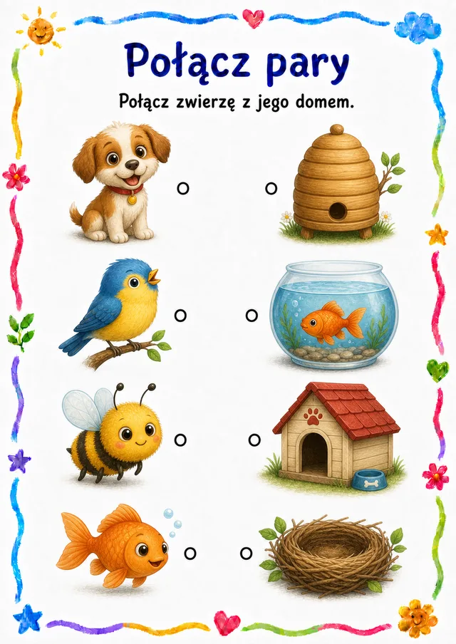 Połącz pary — zestaw 8 (6 kart) – karta pracy do druku dla dzieci (3–6 lat)
