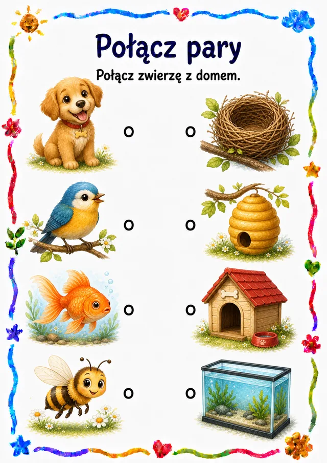 Połącz pary — zestaw 10 (6 kart) – karta pracy do druku dla dzieci (3–6 lat)
