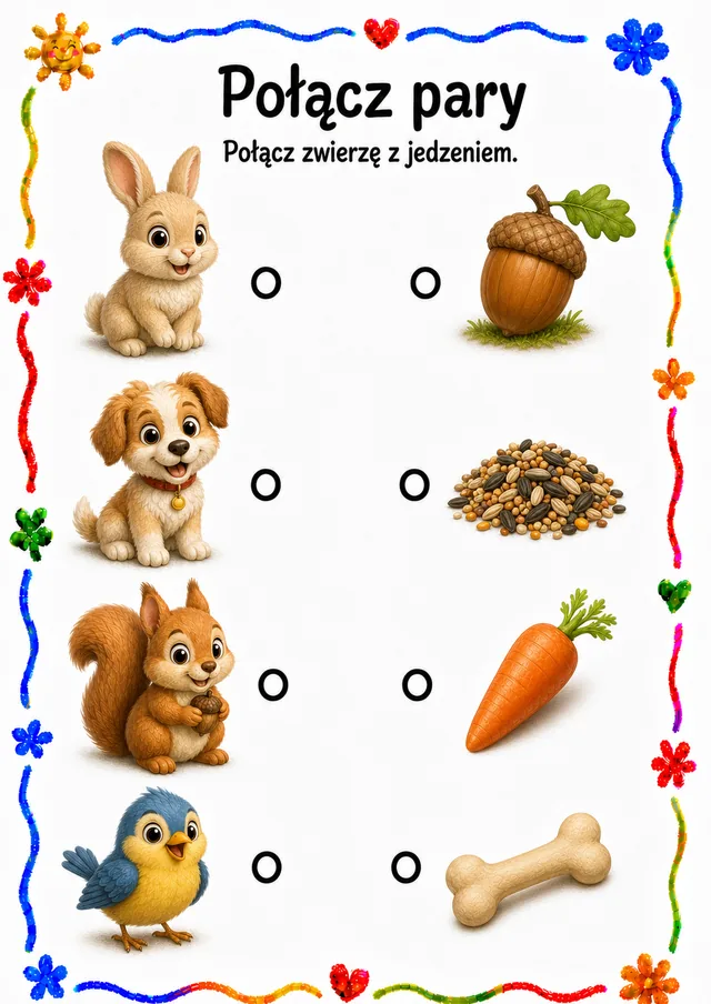 Połącz pary — zestaw 14 (6 kart) – karta pracy do druku dla dzieci (3–6 lat)