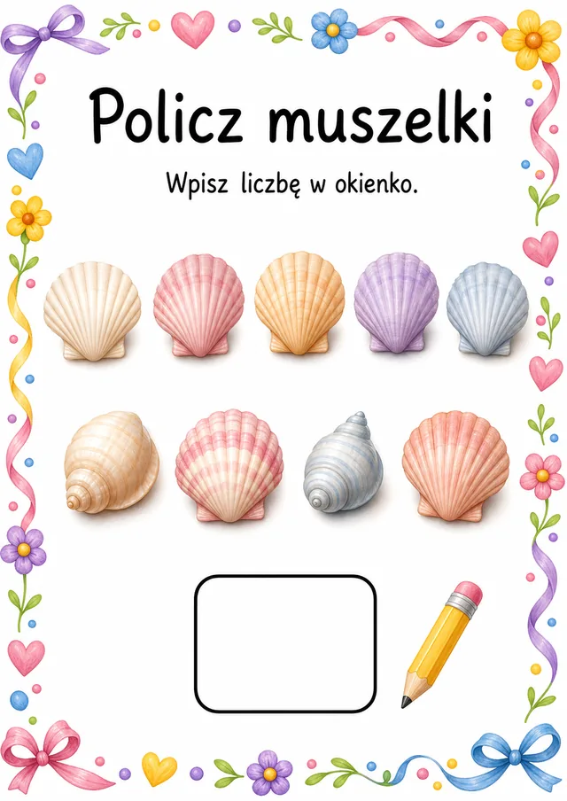 Liczby / przeliczanie — zestaw 4 (6 kart) – karta pracy do druku dla dzieci (4–6 lat)