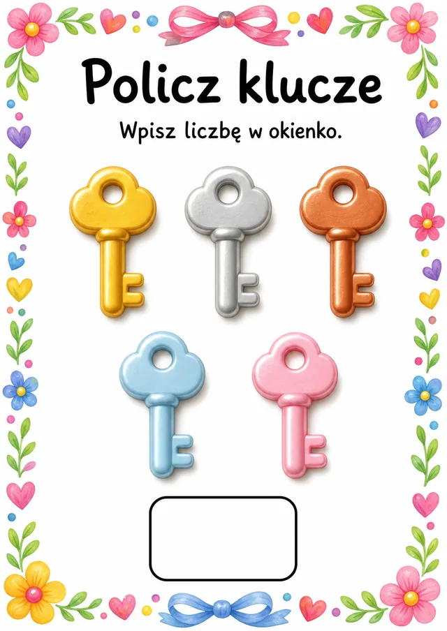 Liczby / przeliczanie — zestaw 6 (6 kart) – karta pracy do druku dla dzieci (4–6 lat)