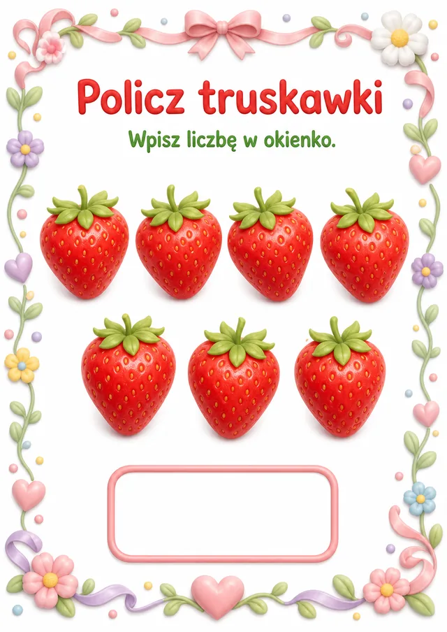 Liczby / przeliczanie — zestaw 8 (6 kart) – karta pracy do druku dla dzieci (4–6 lat)