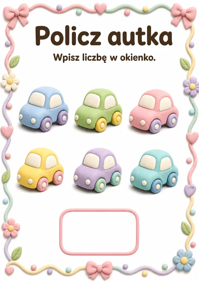 Liczby / przeliczanie — zestaw 9 (6 kart) – karta pracy do druku dla dzieci (4–6 lat)