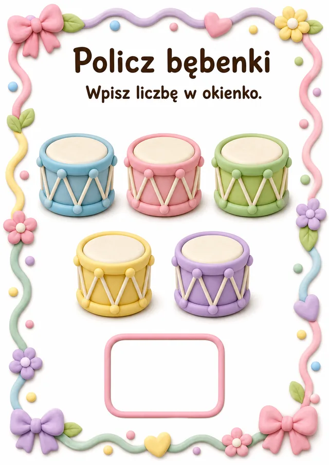 Liczby / przeliczanie — zestaw 12 (6 kart) – karta pracy do druku dla dzieci (4–6 lat)