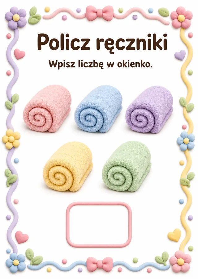 Liczby / przeliczanie — zestaw 13 (6 kart) – karta pracy do druku dla dzieci (4–6 lat)