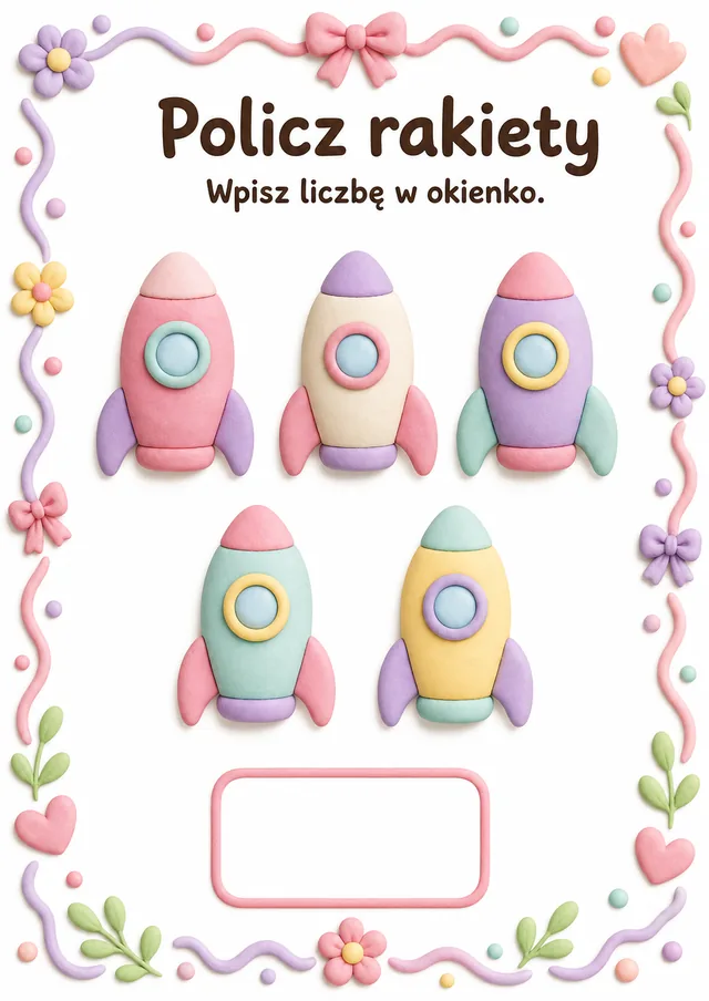 Liczby / przeliczanie — zestaw 14 (6 kart) – karta pracy do druku dla dzieci (4–6 lat)
