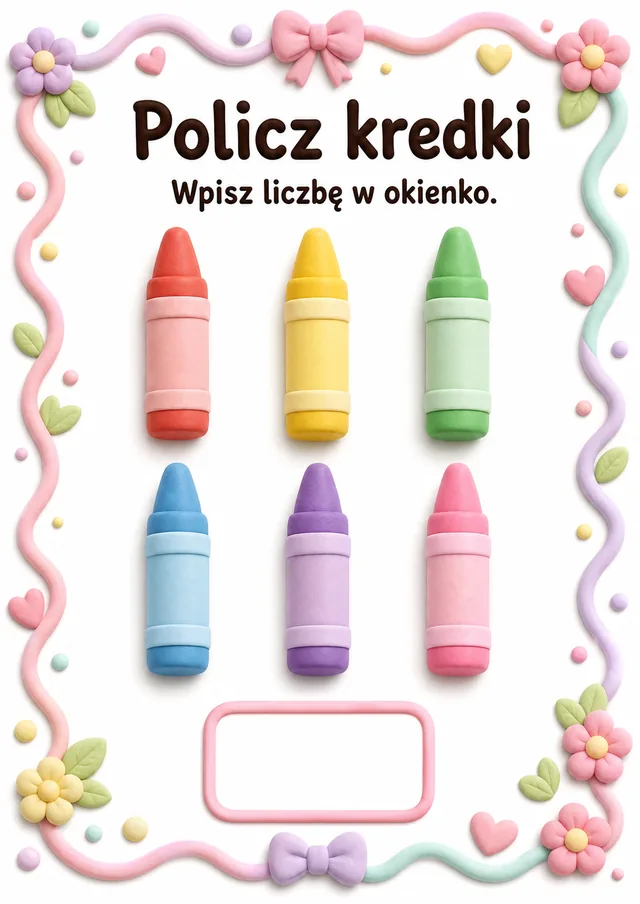 Liczby / przeliczanie — zestaw 18 (6 kart) – karta pracy do druku dla dzieci (4–6 lat)