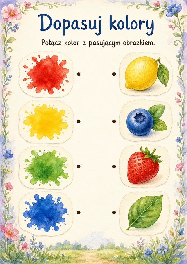 Połącz pary — zestaw 1 (6 kart) – karta pracy do druku dla dzieci (3–6 lat)