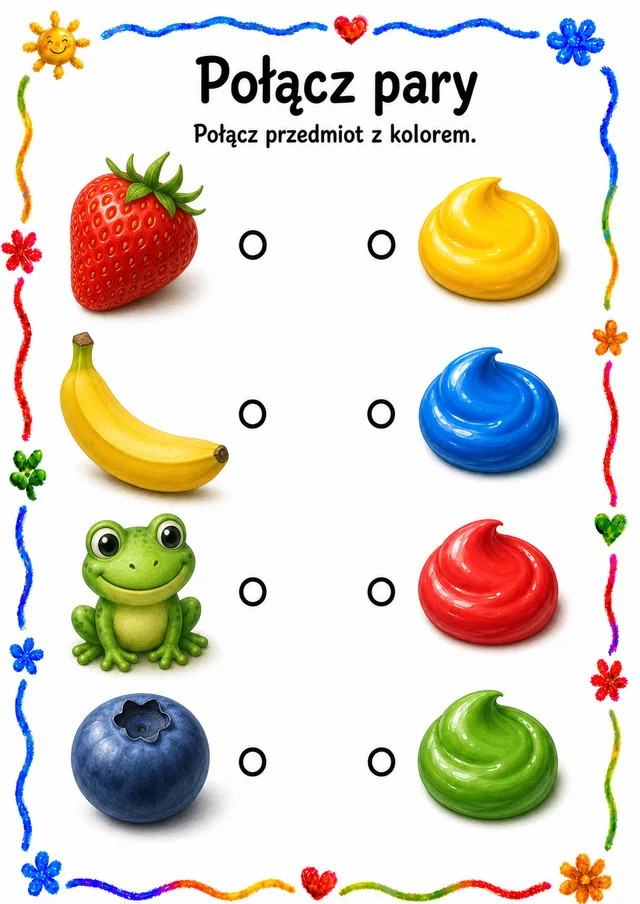 Połącz pary — zestaw 2 (6 kart) – karta pracy do druku dla dzieci (3–6 lat)