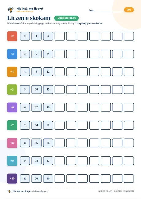 Liczenie skokami – karta pracy do druku PDF
