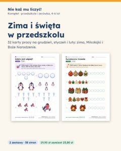 Zima i święta w przedszkolu — komplet 32 kart pracy PDF — okładka
