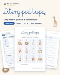Litery pod lupą — cały alfabet, 116 kart pracy PDF z kluczem — okładka