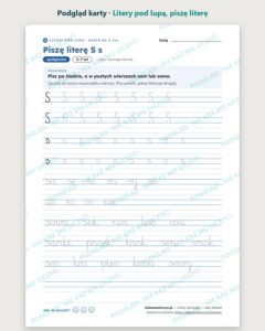 Litery pod lupą — cały alfabet, 116 kart pracy PDF z kluczem — podgląd karty, strona 2