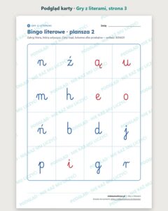 Gry z literami: bingo, memory i domino — 27 kart PDF, 4–7 lat — podgląd karty, strona 1